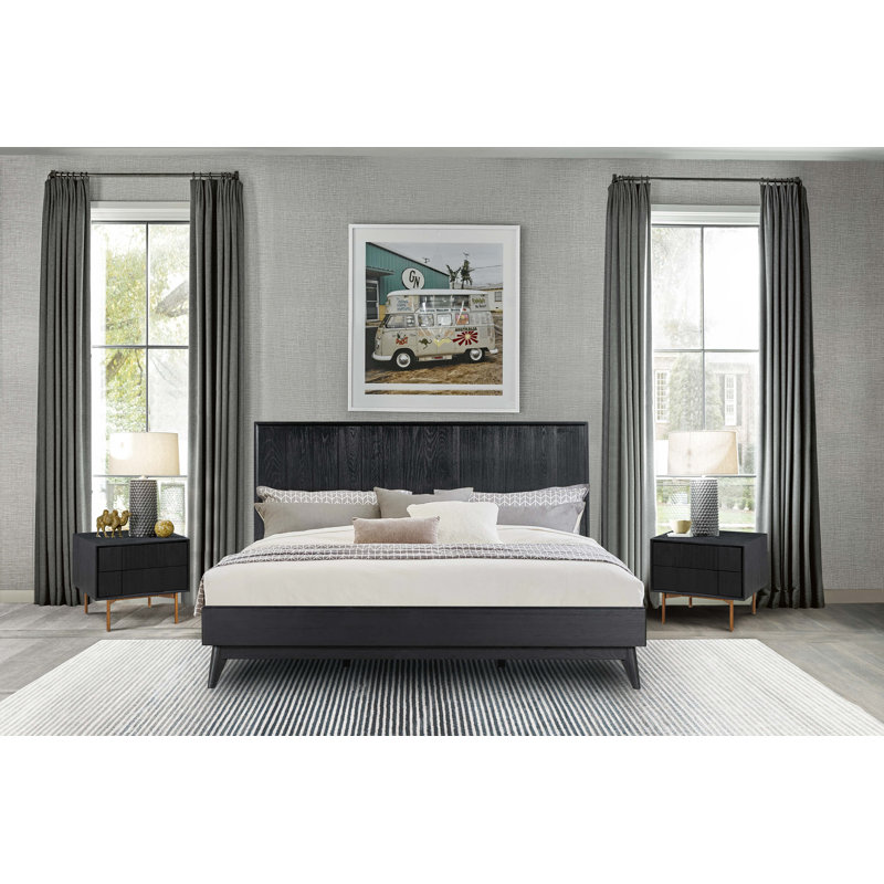 George Oliver Donzel Modern 3 Piece King or Queen Size Bedroom Set with Headboard in Black Brushed Oak Wood Wayfair